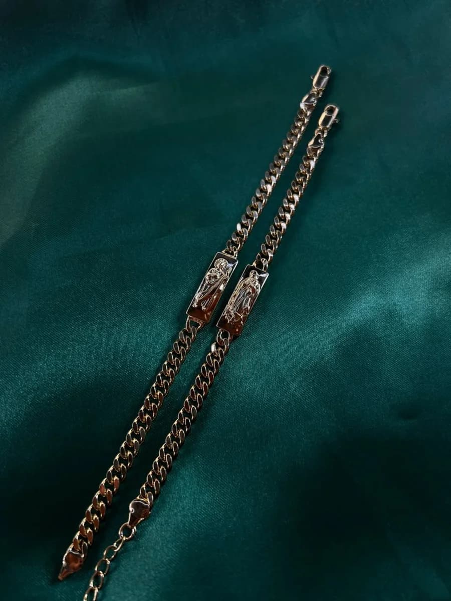 Pulsera Eslabón Cubano con Placa Religiosa Chapa de Oro 18k — vista 5