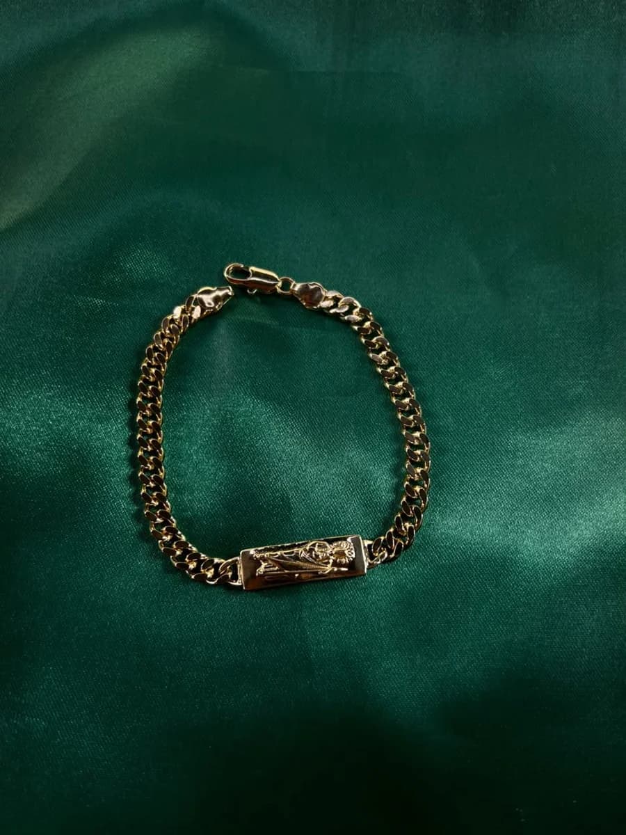Pulsera Eslabón Cubano con Placa Religiosa Chapa de Oro 18k — vista 3
