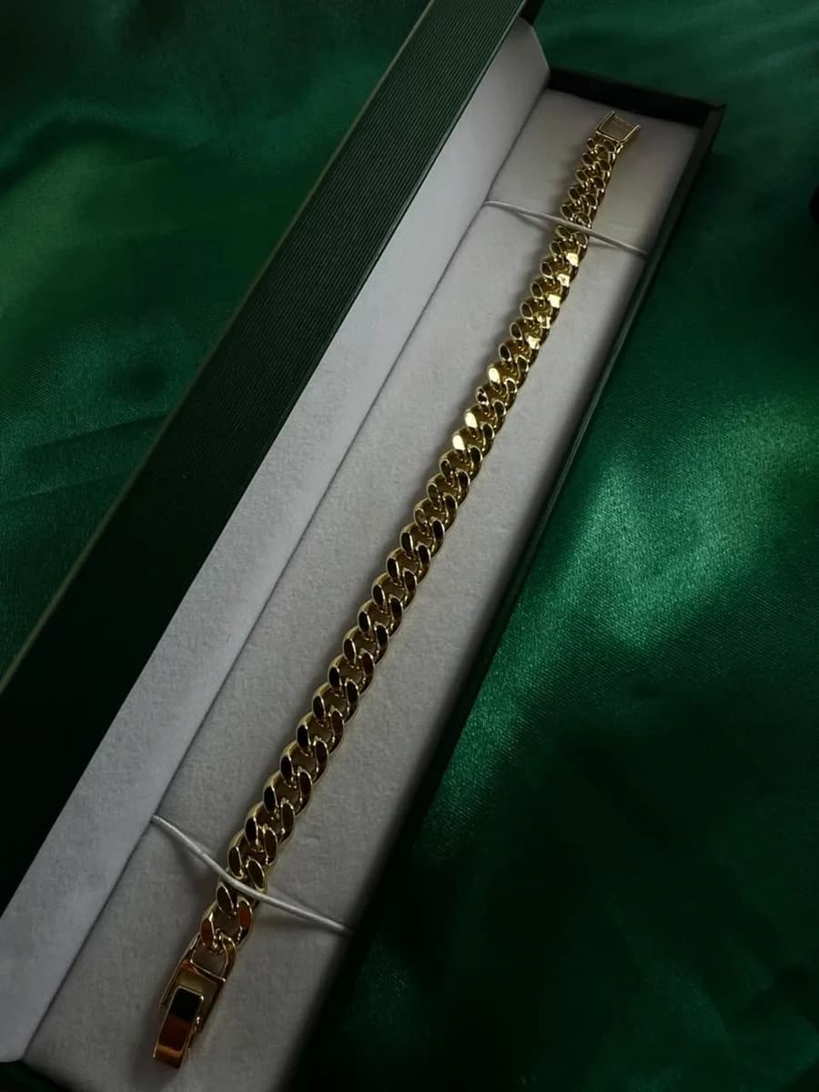 Pulsera Eslabón Cubano Grueso en Chapa de Oro 18k