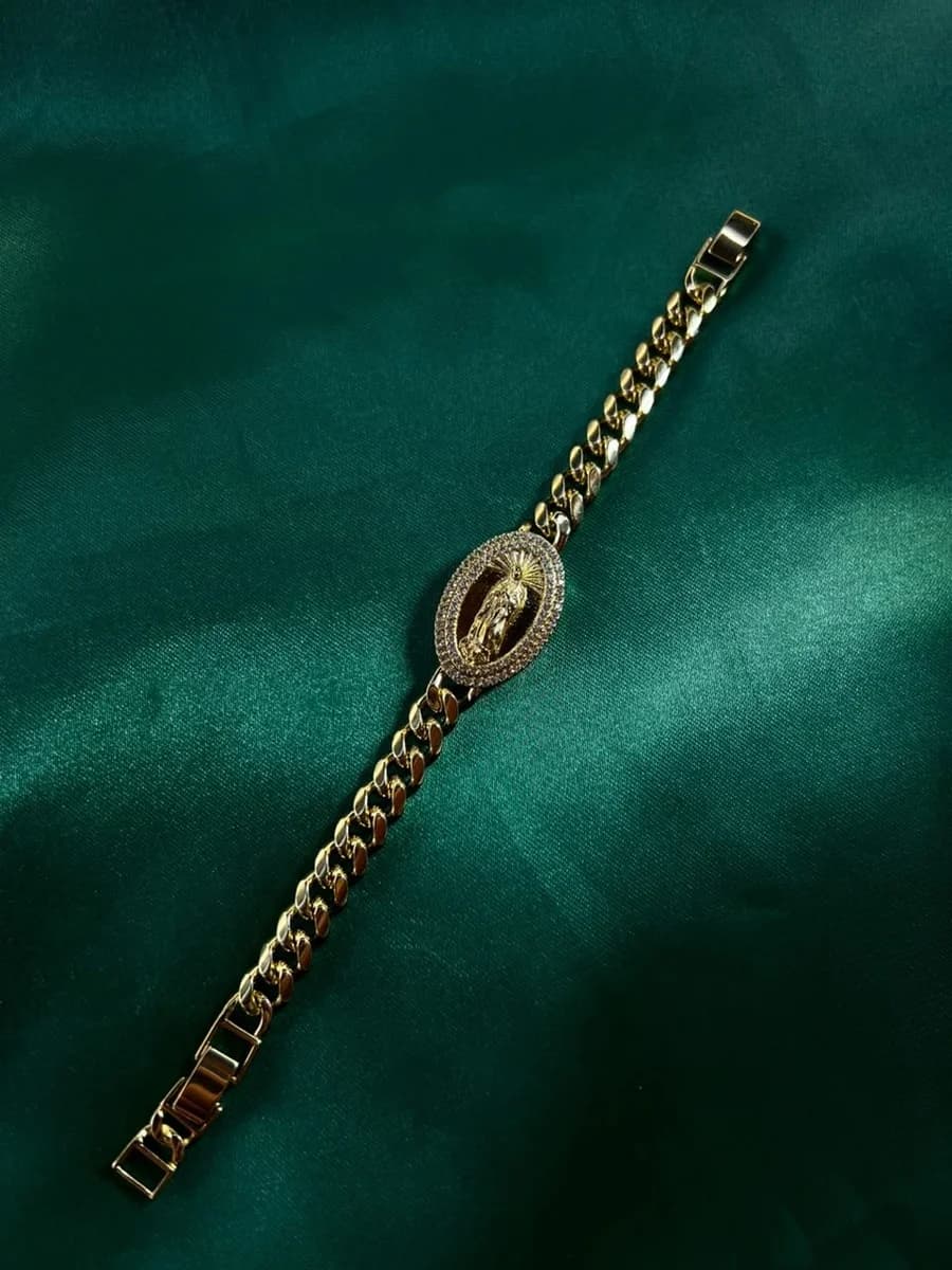 Pulsera Eslabón Cubano con Medalla Virgen en Chapa de Oro 18k — vista 3