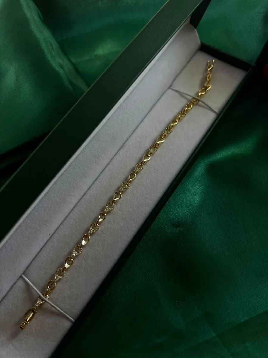 Pulsera Eslabones con Patrón en Chapa de Oro 18k
