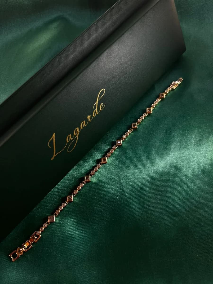 Pulsera Cadena Combinada Rombos Chapa de Oro 18k — vista 2