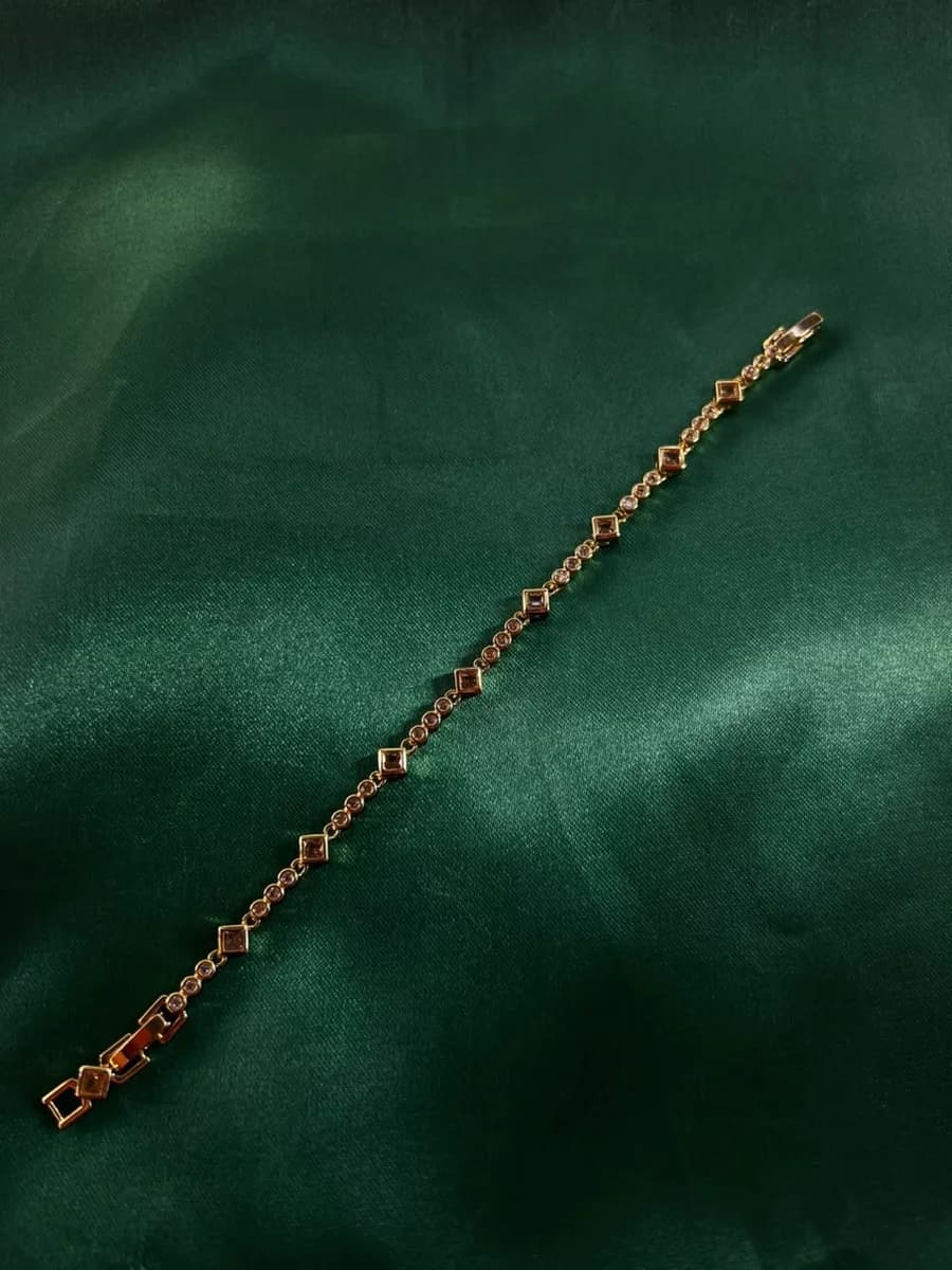Pulsera Cadena Combinada Rombos Chapa de Oro 18k — vista 3