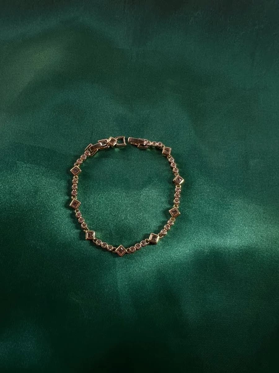 Pulsera Cadena Combinada Rombos Chapa de Oro 18k — vista 4