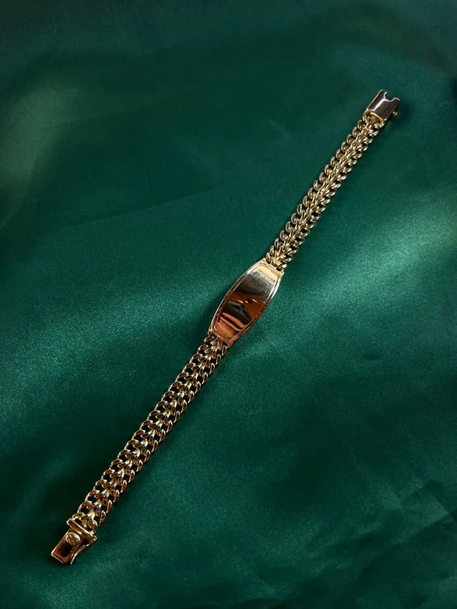 Pulsera Doble Cadena con Placa Pulida Chapa de Oro 18k — vista 2