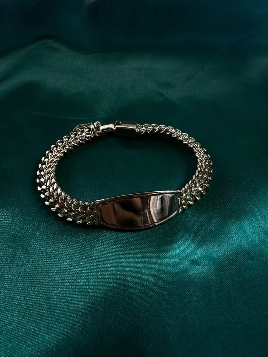 Pulsera Doble Cadena con Placa Pulida Chapa de Oro 18k — vista 3
