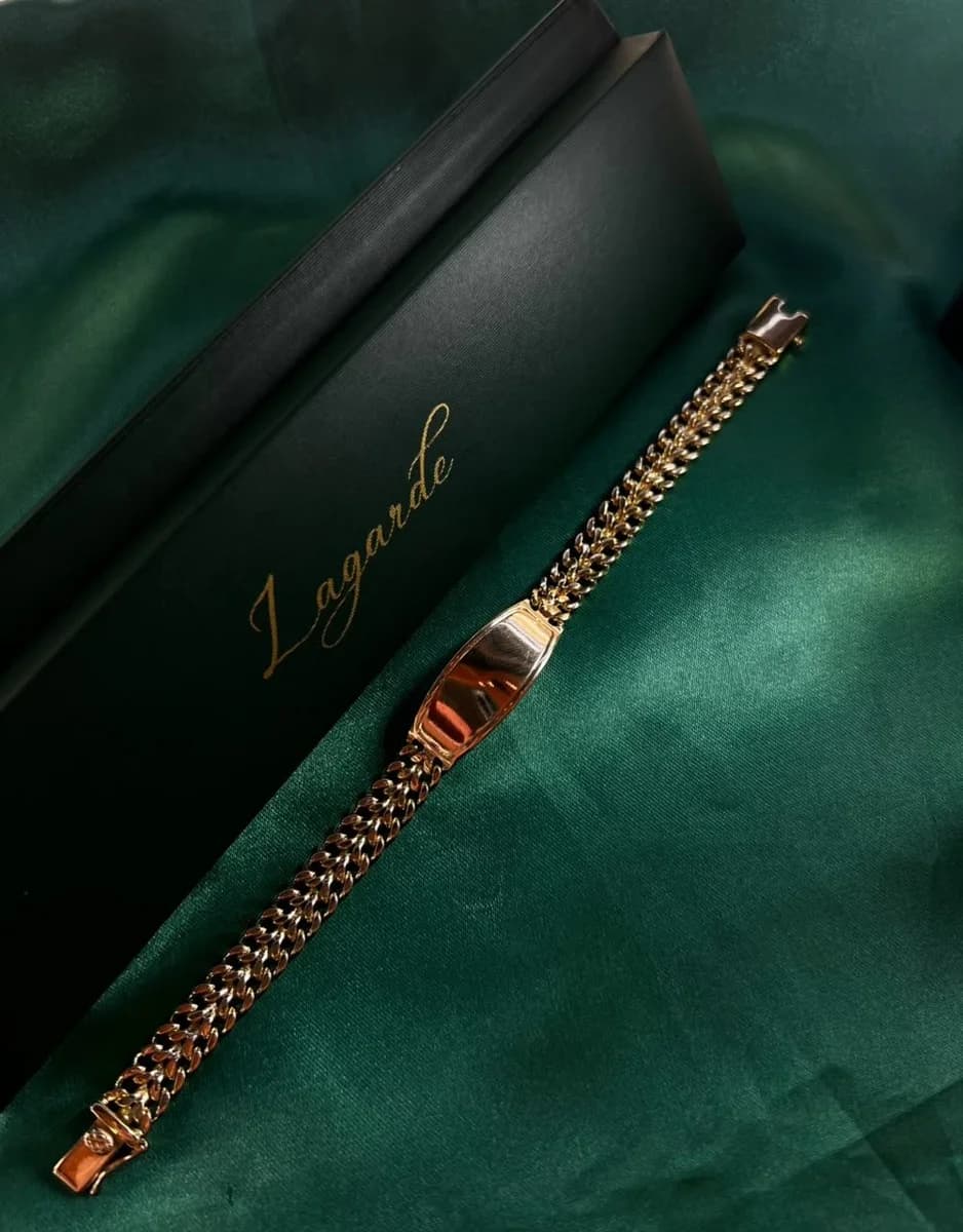 Pulsera Doble Cadena con Placa Pulida Chapa de Oro 18k — vista 4