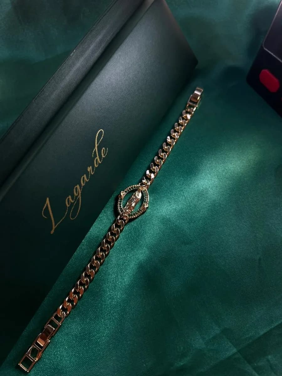 Pulsera Eslabón Cubano con Medalla Círculo Verde Chapa de Oro 18k — vista 2