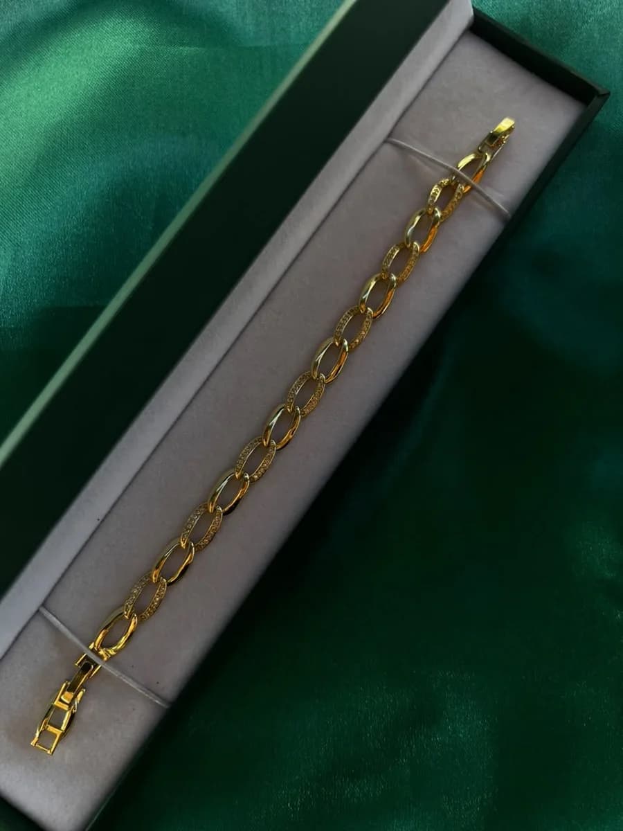Pulsera Eslabones Ovalados Texturizados en Chapa de Oro 18k
