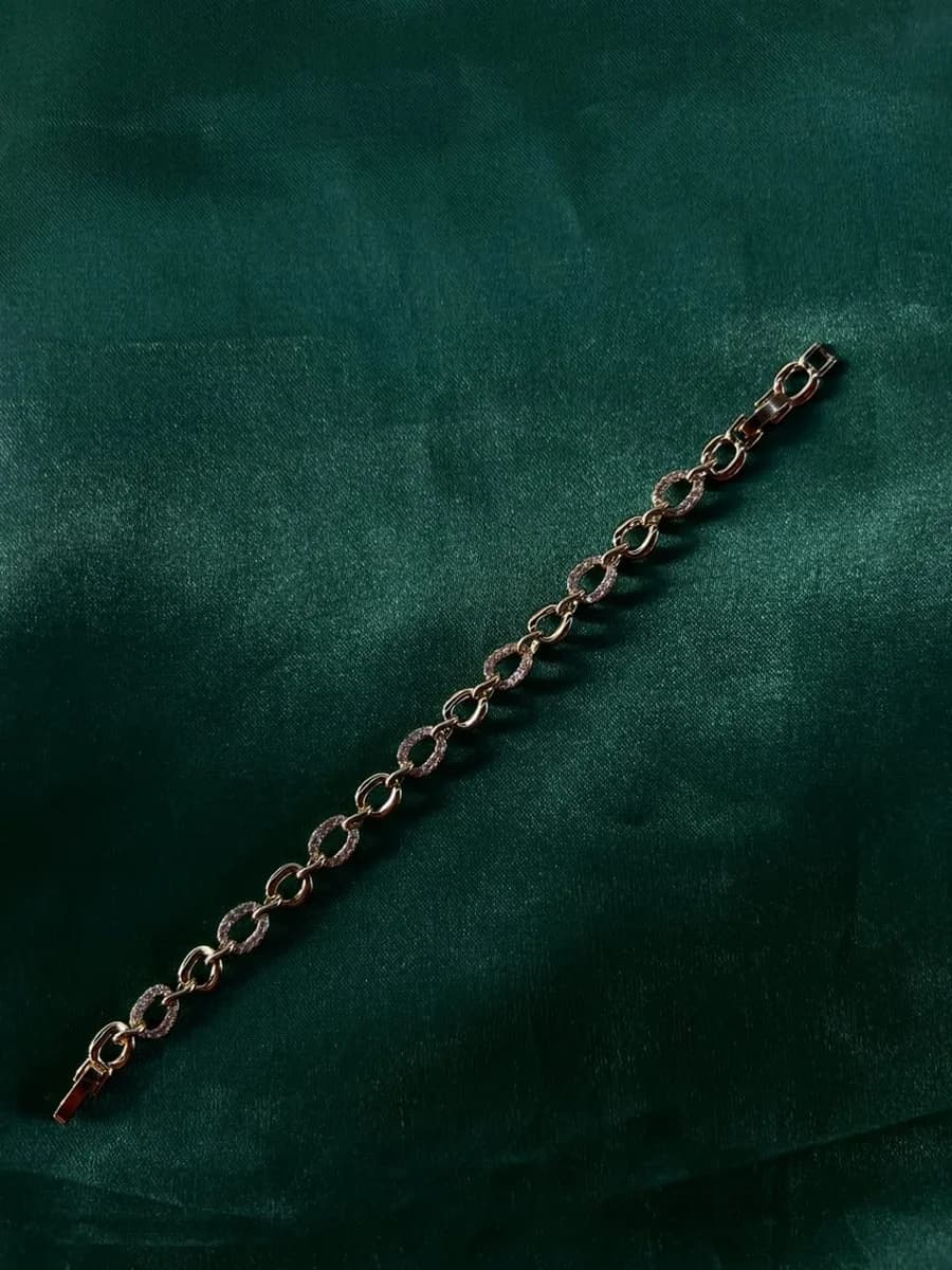 Pulsera Eslabones Alternados con Circonias en Chapa de Oro 18k — vista 3