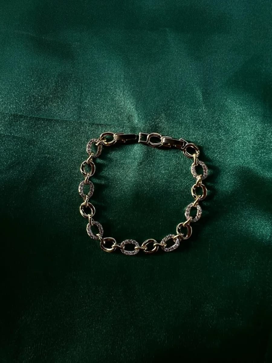 Pulsera Eslabones Alternados con Circonias en Chapa de Oro 18k — vista 4